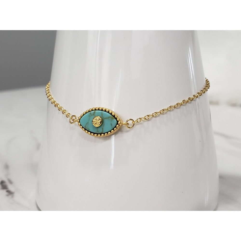 Tory Burch Gold Tone Evil Eye Faux Turquoise Charm Bracelet
